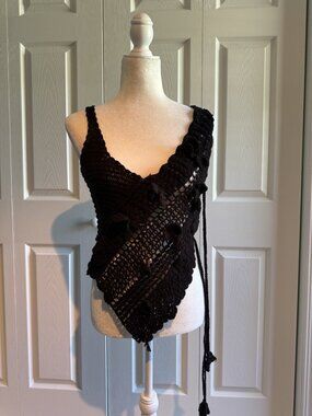 ZARA Black Crochet Asymmetrical Top Boho Festival Crochet Top Black Size Small